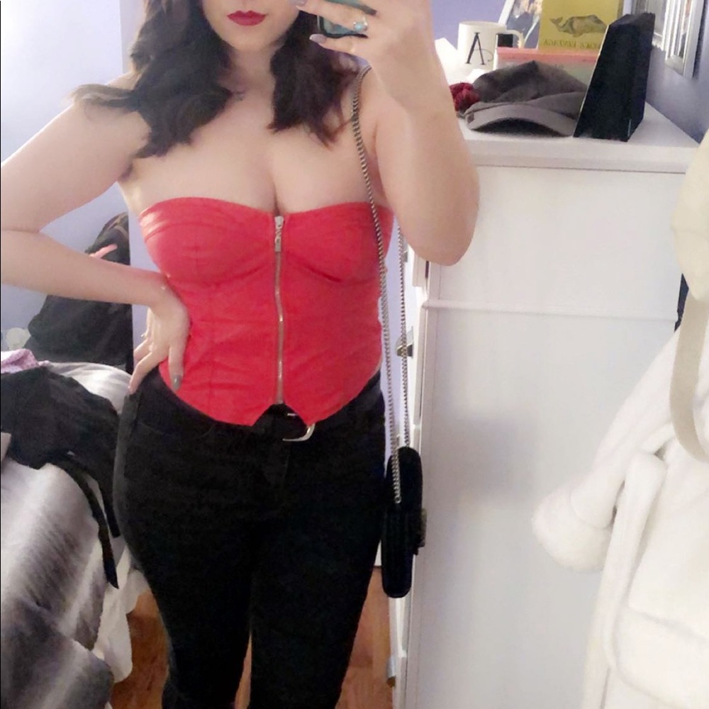 UO Red Bustier Zip Up Crop Tube-top - Picture 2 of 10